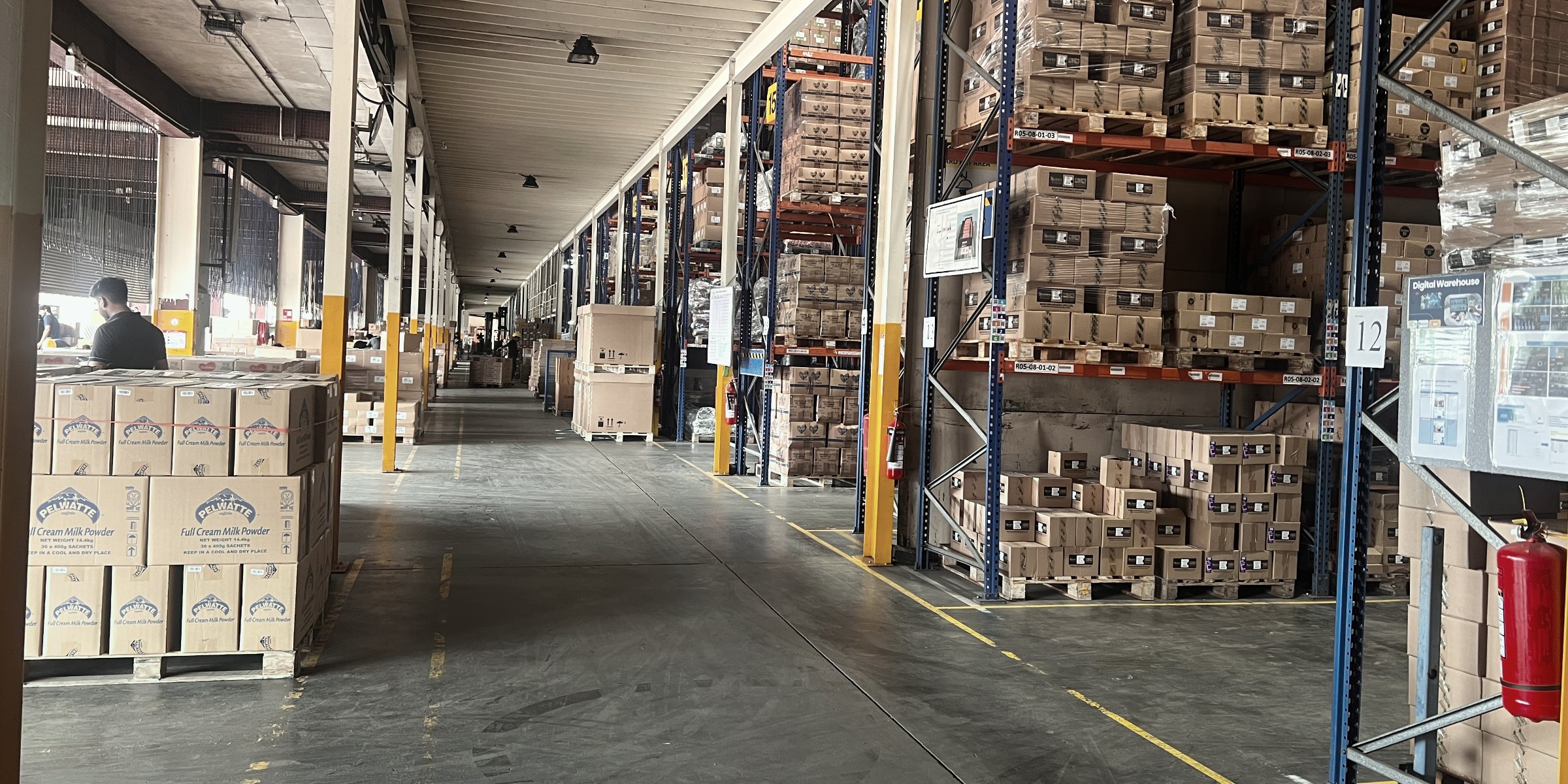 Distribution centre floor with numbered racking bays